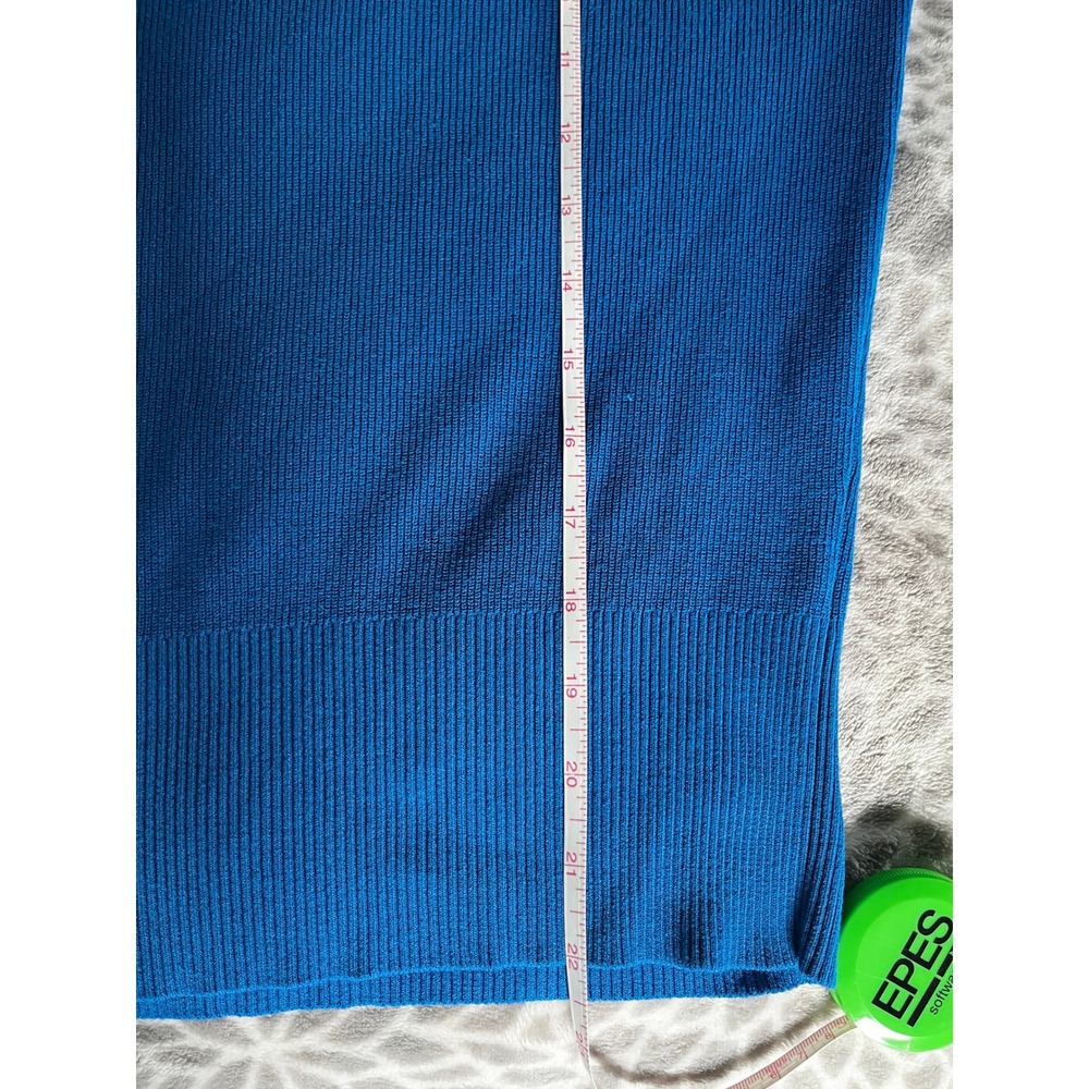 Cobalt Blue Puff Sleeve Sweater Small Crew Neck Minimalist Office Chic Preppy - Picture 6 of 7